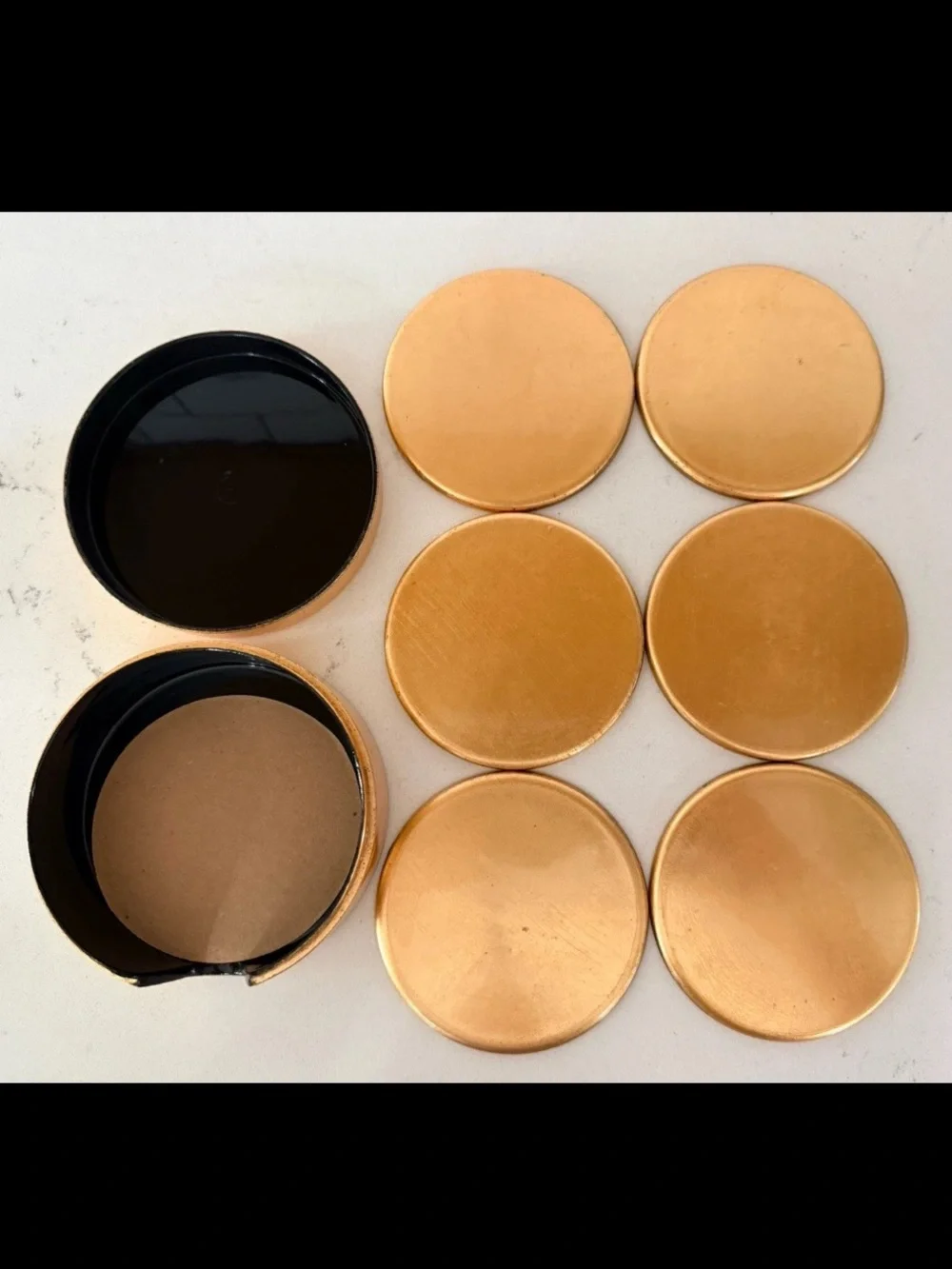 Pier 1 Imports VTG Lacquer Coaster Set 6 w/ Holder Gold Foil Discontinued